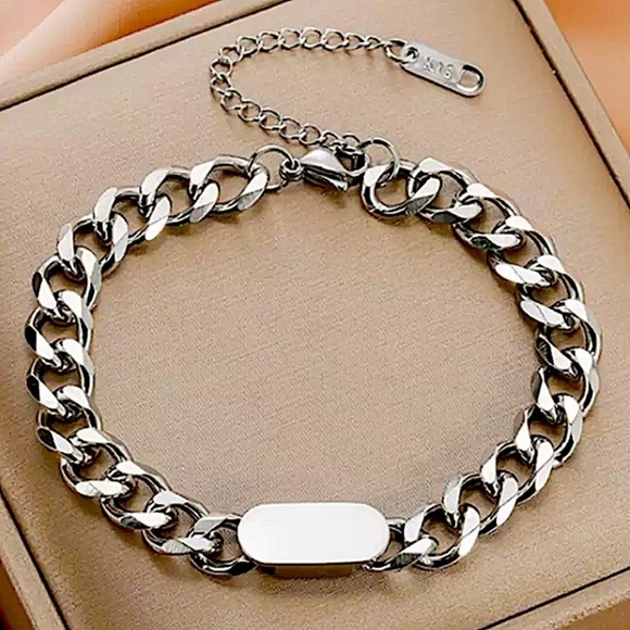 Stainless Steel Cuban Chain Link Bracelet Bar - Picture 2 of 3